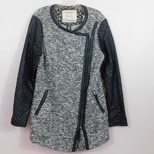 Anthropologie Knit Coat with Faux Leather Sleeves